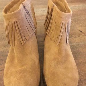 Lucky Brand Sz 10 Galley Brown Suede Fringe Booties Women Zipper Leather Upper